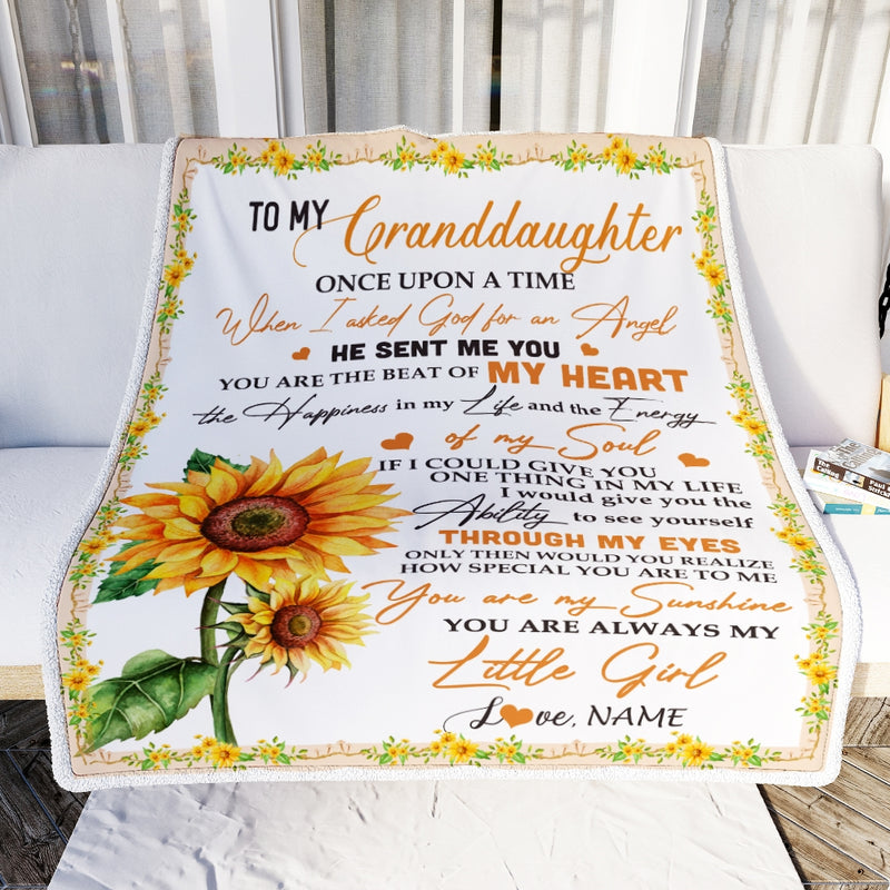 Personalized To My Granddaughter Blanket From Grandma Once Upon A Time When I Asked God For An Angel Sunflower Birthday Christmas Customized Fleece Blanket Blanket mockup 2 800x.jpg