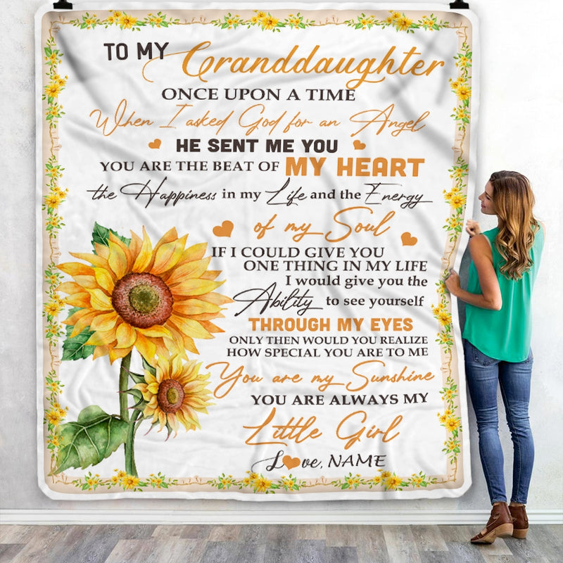 Personalized To My Granddaughter Blanket From Grandma Once Upon A Time When I Asked God For An Angel Sunflower Birthday Christmas Customized Fleece Blanket Blanket mockup 3 800x.jpg