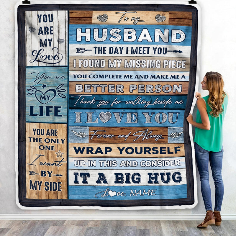 Personalized To My Husband Blankets From Wife You Are My Love It A Big Hug Husband Birthday Valentine s Day Christmas Customized Fleece Blanket Blanket mockup 3 800x.jpg