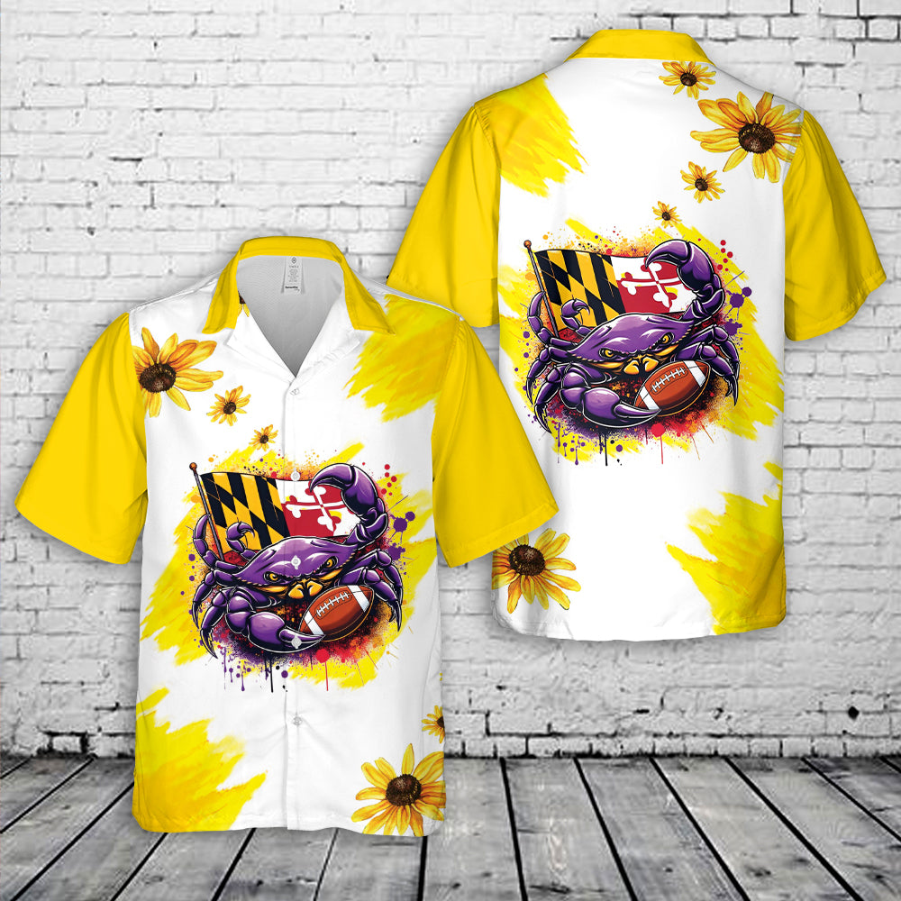 Maryland Flag Purple Crab Football Splatter Steamed Crab Hawaiian Shirt DLSI0305PL06 mk.jpg