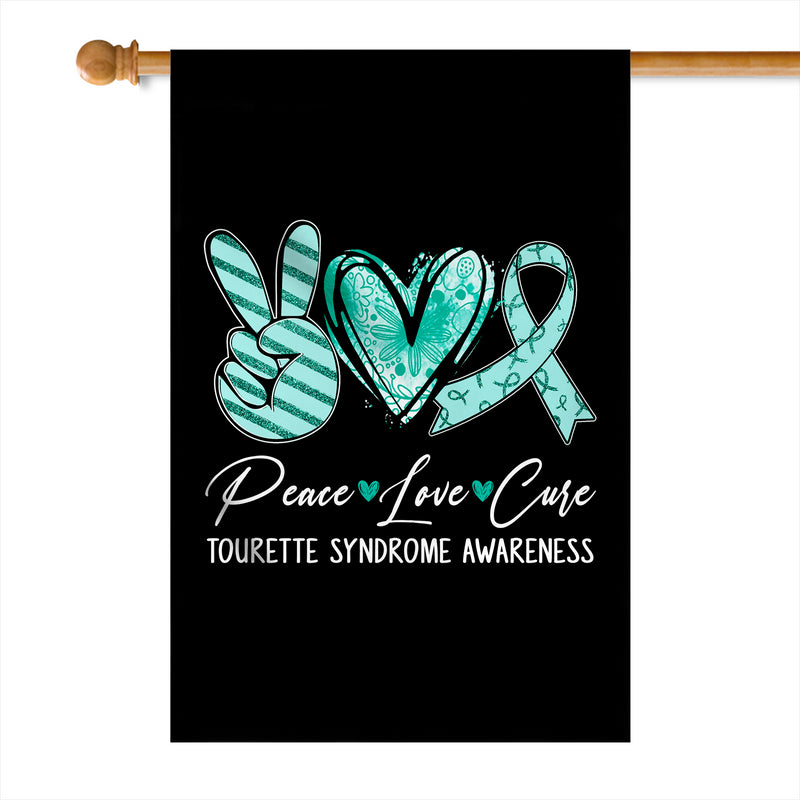 Peace Love Cure Teal Ribbon Tourette Syndrome Awareness Flag House Flag mockup 1 800x.jpg