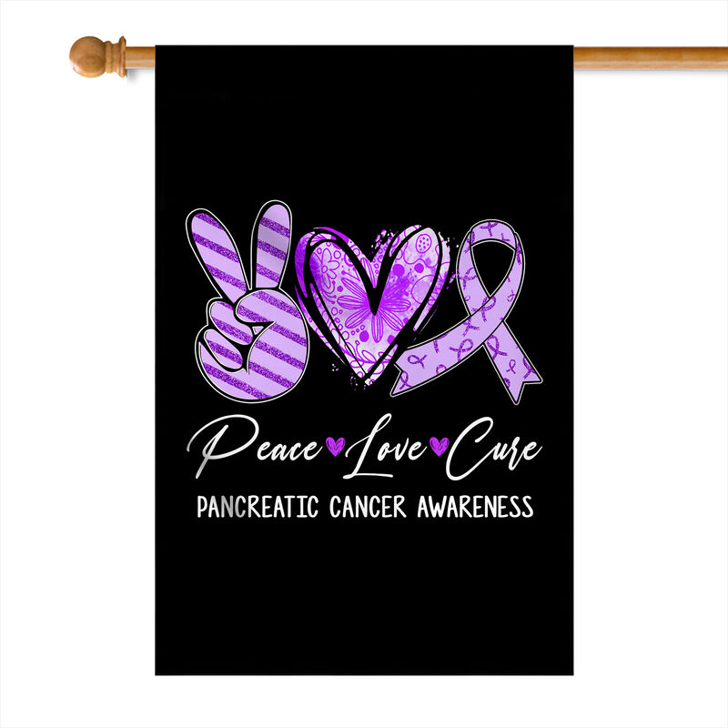 Peace Love Cure Purple Ribbon Pancreatic Cancer Flag House Flag mockup 1 800x.jpg