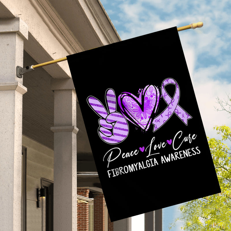 Peace Love Cure Purple Ribbon Fibromyalgia Awareness Flag House Flag mockup 2 800x.jpg