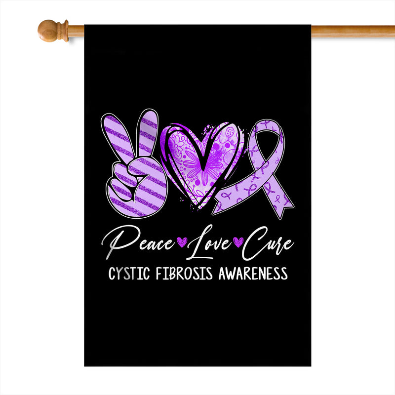 Peace Love Cure Purple Ribbon Cystic Fibrosis Awareness Flag House Flag mockup 1 800x.jpg