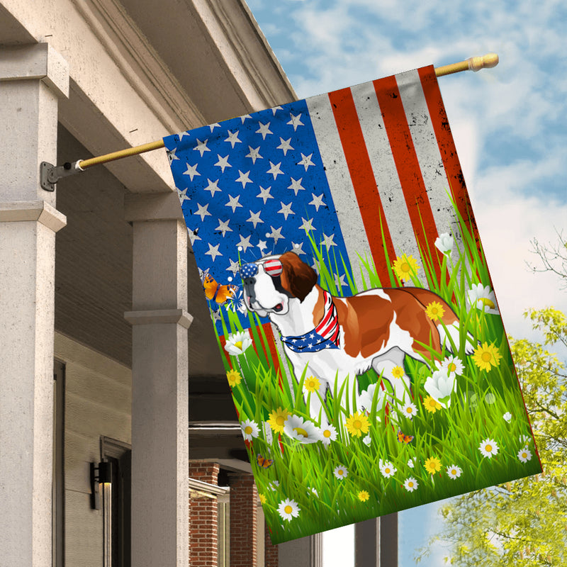 Saint Bernard American USA Flag 4th of July Dog Lover On Independence Day House Flag mockup 2 800x.jpg