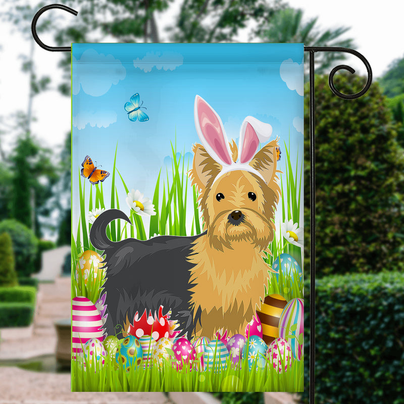 Yorkie Happy Easter Day Holiday Flag Funny Dog Dog Wear Bunny Ears Headband Cute for Home Decor Garden Flag mockup 3 800x.jpg