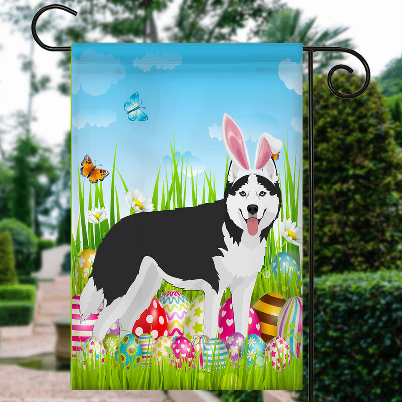 Siberian Husky Happy Easter Day Holiday Flag Funny Dog Dog Wear Bunny Ears Headband Cute for Home Decor Garden Flag mockup 3 800x.jpg