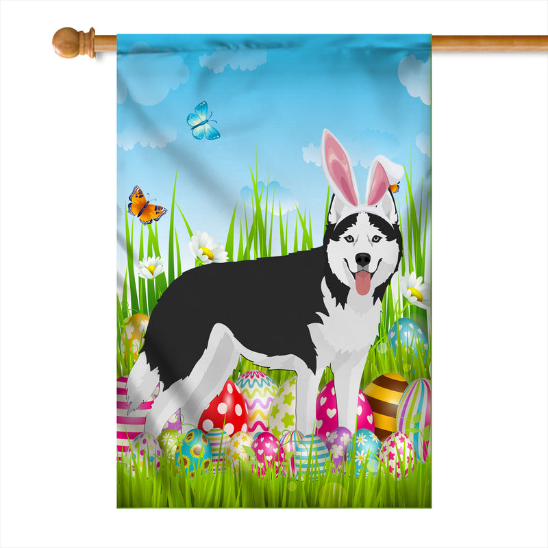 Siberian Husky Happy Easter Day Holiday Flag Funny Dog Dog Wear Bunny Ears Headband Cute for Home Decor House Flag mockup 1 800x.jpg