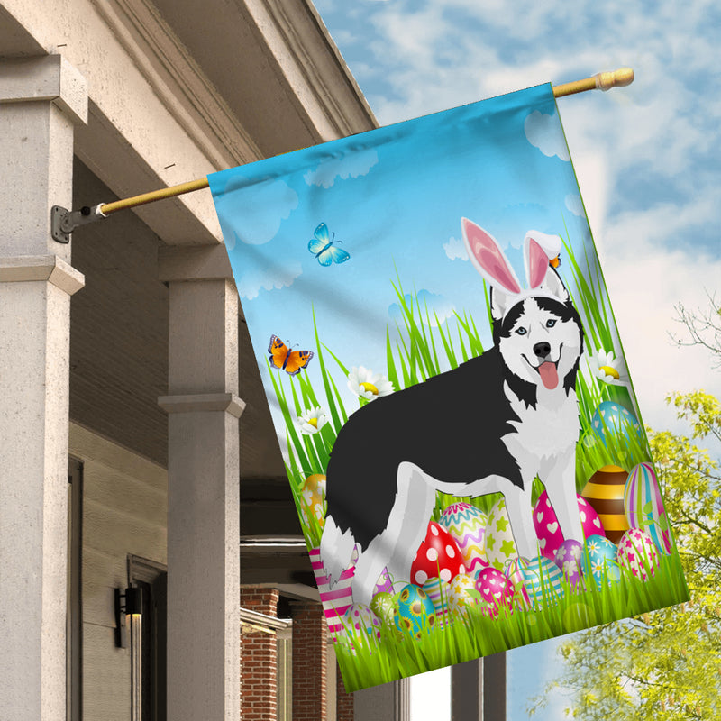 Siberian Husky Happy Easter Day Holiday Flag Funny Dog Dog Wear Bunny Ears Headband Cute for Home Decor House Flag mockup 2 800x.jpg