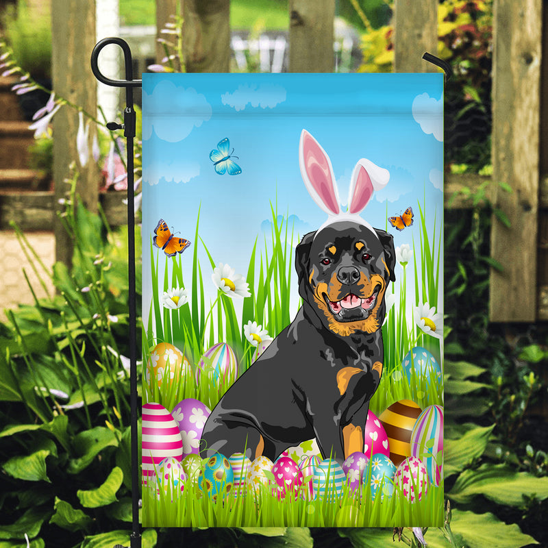 Rottweiler Happy Easter Day Holiday Flag Funny Dog Dog Wear Bunny Ears Headband Cute for Home Decor Garden Flag mockup 2 800x.jpg