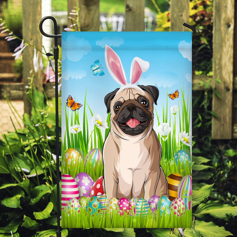 Pug Happy Easter Day Holiday Flag Funny Dog Dog Wear Bunny Ears Headband Cute for Home Decor Garden Flag mockup 2 800x.jpg