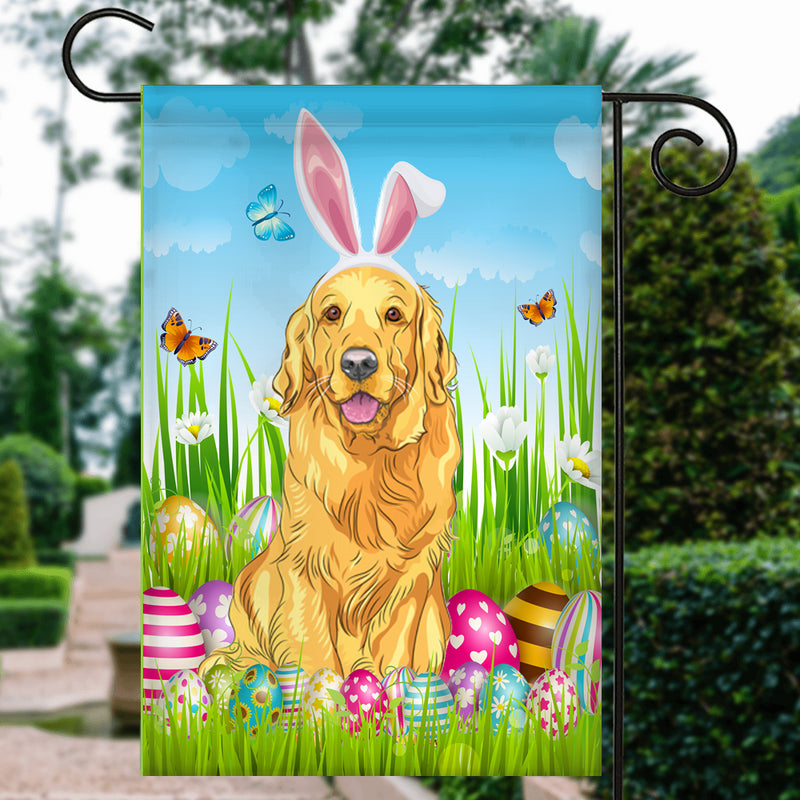 Golden Retriever Happy Easter Day Holiday Flag Funny Dog Dog Wear Bunny Ears Headband Cute for Home Decor Garden Flag mockup 3 800x.jpg