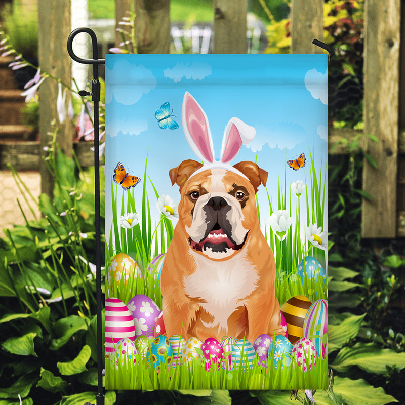 Bulldog Happy Easter Day Holiday Flag Funny Dog Dog Wear Bunny Ears Headband Cute for Home Decor Garden Flag mockup 2 800x.jpg