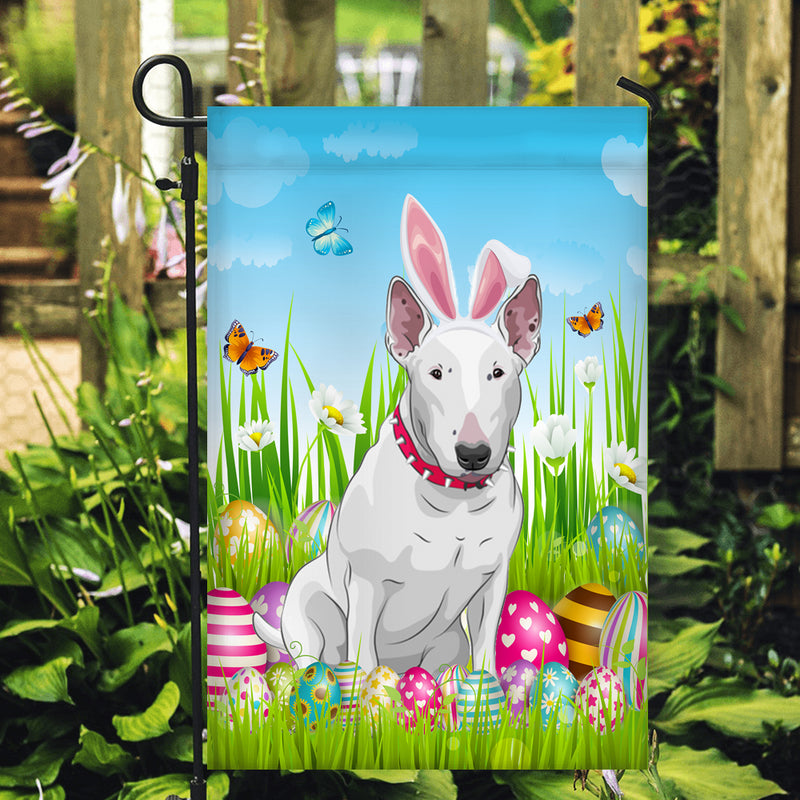 Bull Terrier Happy Easter Day Holiday Flag Funny Dog Dog Wear Bunny Ears Headband Cute for Home Decor Garden Flag mockup 2 800x.jpg