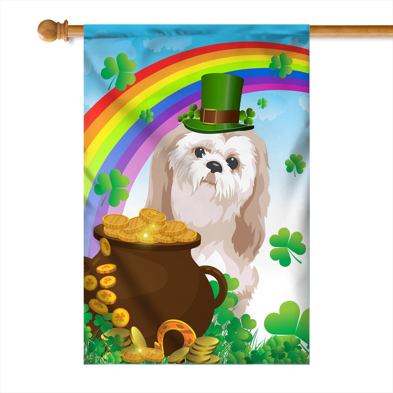 Shih Tzu St Patrick s Day Dog Flag Funny Peeking Dog Wear Green Hat Golden Pot Coin Shamrock Rainbow Spring Banner for Home Decor House Flag mockup 1 800x.jpg