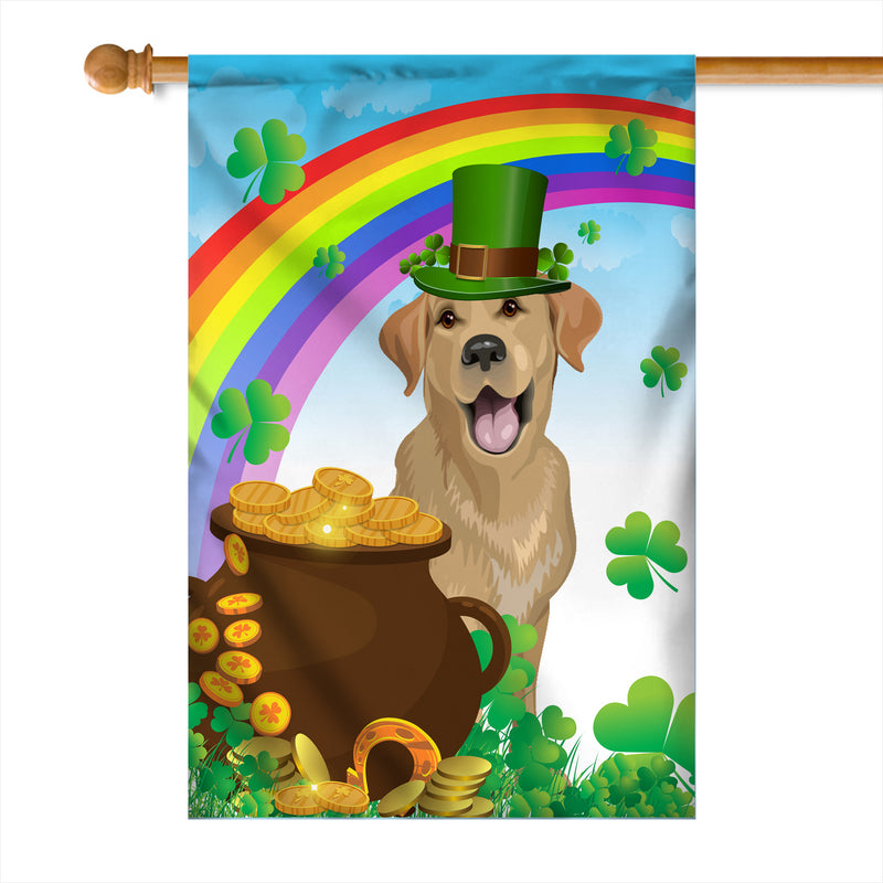 Labrador St Patrick s Day Dog Flag Funny Peeking Dog Wear Green Hat Golden Pot Coin Shamrock Rainbow Spring Banner for Home Decor House Flag mockup 1 800x.jpg