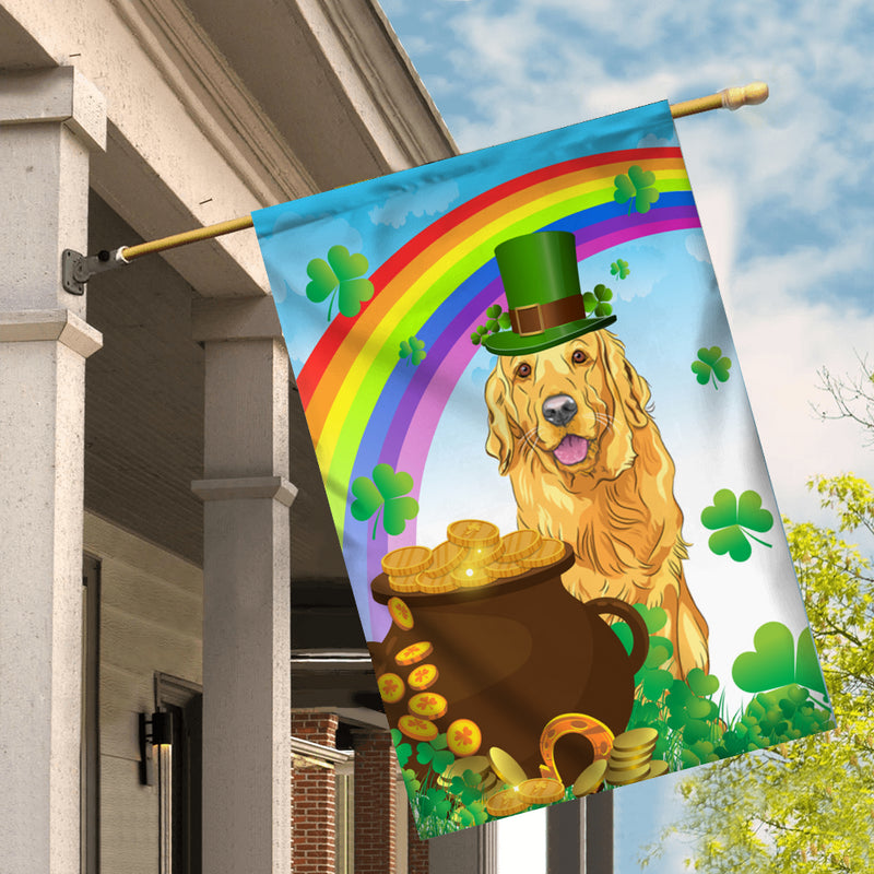 Golden Retriever St Patrick s Day Dog Flag Funny Peeking Dog Wear Green Hat Golden Pot Coin Shamrock Rainbow Spring Banner for Home Decor House Flag mockup 2 800x.jpg