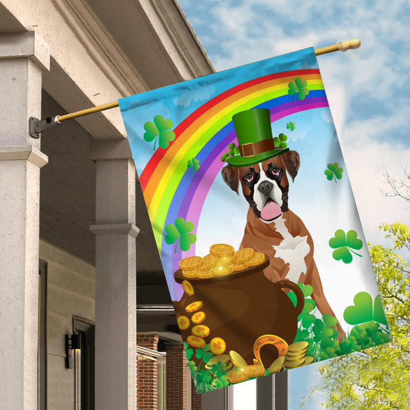 Boxer St Patrick s Day Dog Flag Funny Peeking Dog Wear Green Hat Golden Pot Coin Shamrock Rainbow Spring Banner for Home Decor House Flag mockup 2 800x.jpg