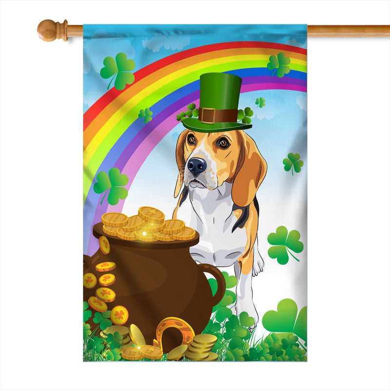 Beagle St Patrick s Day Dog Flag Funny Peeking Dog Wear Green Hat Golden Pot Coin Shamrock Rainbow Spring Banner for Home Decor House Flag mockup 1 800x.jpg