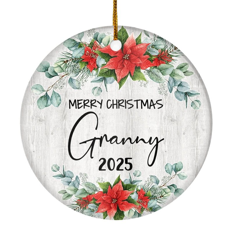 Merry Christmas Granny 2024 Ornament New Granny Farmhouse Rustic Gray Wood Deep Red Poinsettia Flower Decoration Christmas Tree Ornament Circle Ornament Mockup 1 800x.jpg