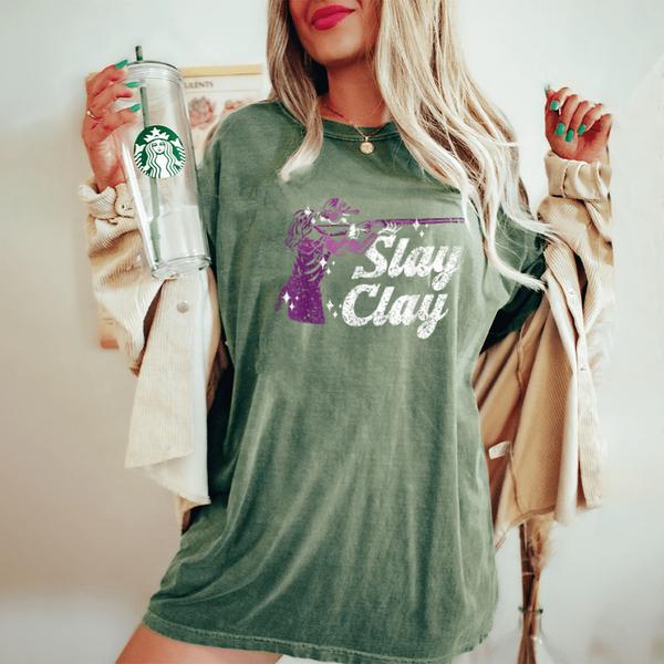 slay clay girl mom shotgun pull trap pigeon shooting womens oversized comfort colors t shirt 20250320114438 o2hwje5d s4.jpg