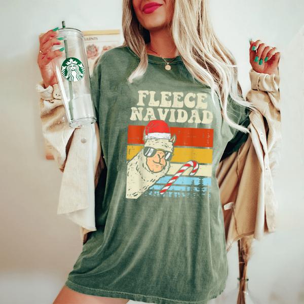 santa llama fleece navidad alpaca christmas xmas men women womens oversized comfort colors t shirt 20250320123334 vsvgjxp0 s4.jpg