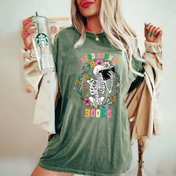read banned books skeleton flowers bookish freadom men women womens oversized comfort colors t shirt 20250320121540 hdq3lheu s4.jpg