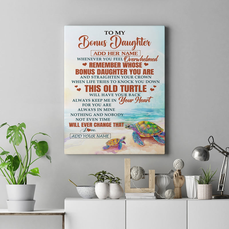 Personalized To My Bonus Daughter Gifts Canvas From Stepmom Whenever Turtle Unique Birthday Gifts For Stepdaughter Graduation Christmas Custom Print Framed Canvas Canvas mockup 2 800x.jpg
