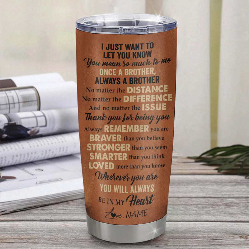 Personalized To My Brother Tumbler From Sister Stainless Steel Cup You Always In My Heart Lion Brother Birthday Graduation Christmas Custom Gift Travel Mug Tumbler mockup 3 800x.jpg