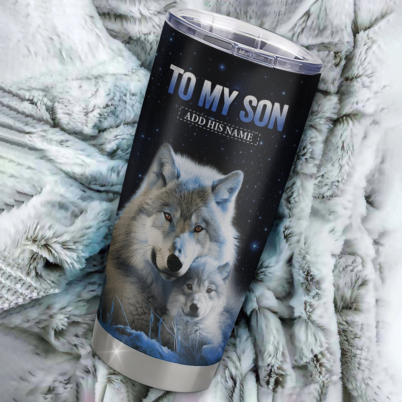 Personalized To My Son I Love You Forever Tumbler From Mom Dad Mother Father Wolf Son Birthday Gifts Graduation Christmas Custom Stainless Steel Cup Travel Mug tumbler mockup 2 800x.jpg