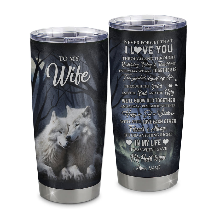 Personalized To My Wife Tumbler From Husband Stainless Steel Cup Wolf Never Forget That I Love You Wife Wedding Anniversary Day Birthday Christmas Travel Mug Tumbler mockup 1 800x.jpg