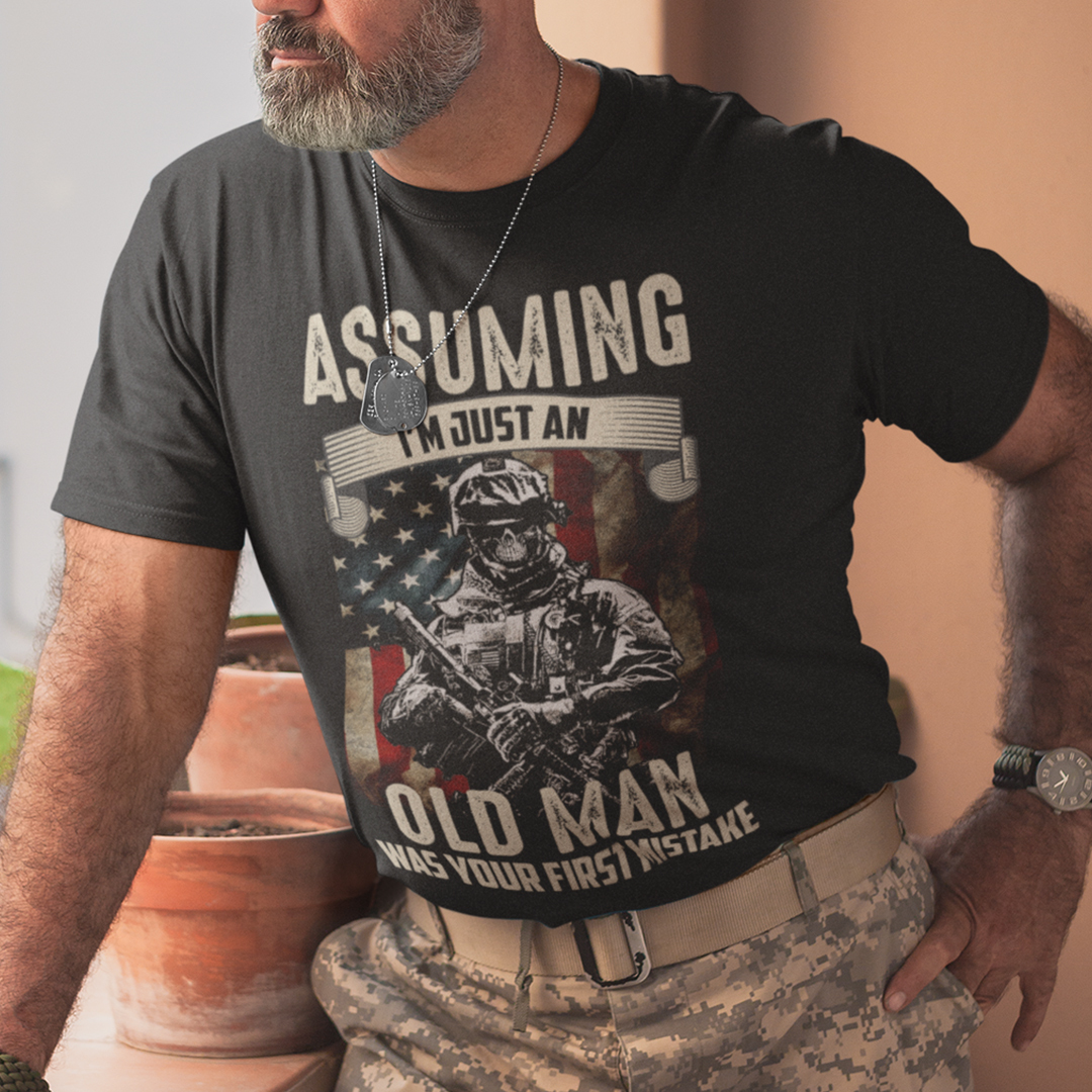 Skull Assuming Im Just An Old Man Was Your First Mistake Shirt.jpg