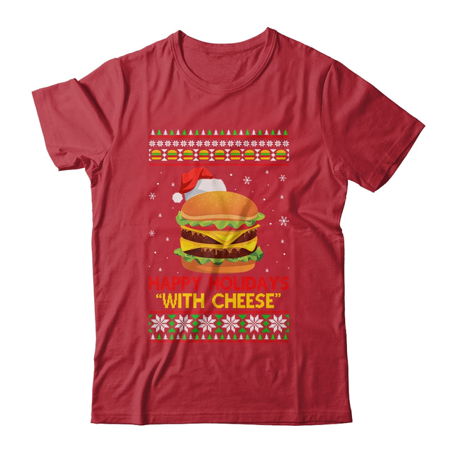 Happy Holidays With Cheese Christmas Cheeseburger Gift Classic T Shirt Red 650x.jpg