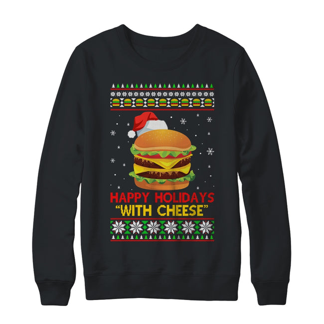 Happy Holidays With Cheese Christmas Cheeseburger Gift Crewneck Sweatshirt Black 650x.jpg