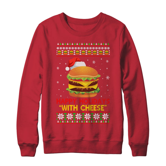 Happy Holidays With Cheese Christmas Cheeseburger Gift Crewneck Sweatshirt Red 650x.jpg