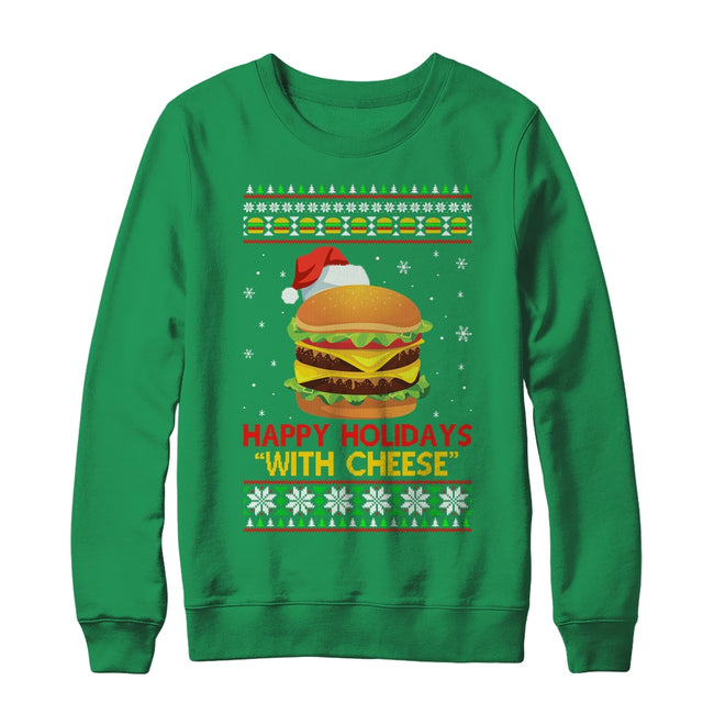 Happy Holidays With Cheese Christmas Cheeseburger Gift Crewneck Sweatshirt Irish Green 650x.jpg