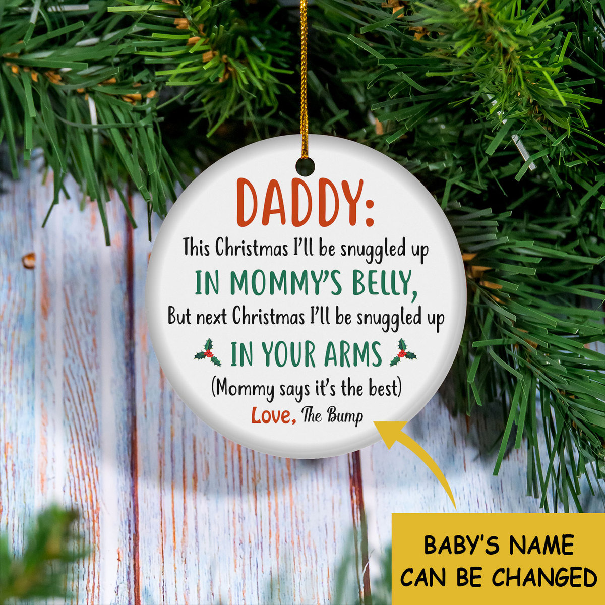 Personalized Dear Daddy This Christmas Ill Be Snuggled Up in Mommys Belly Ornament.jpg