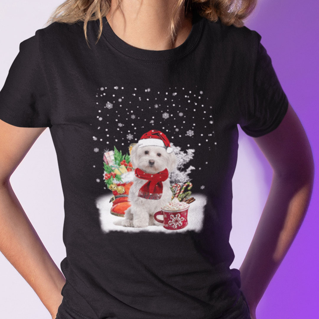 White Maltese Dog Christmas Shirt.jpg