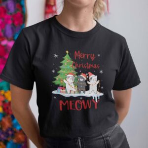 Cat Pushing Christmas Tree Shirt Merry Christmas Meowy.jpg