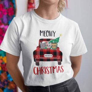 Cat Pushing Christmas Tree Shirt Red Car With Xmas Tree.jpg