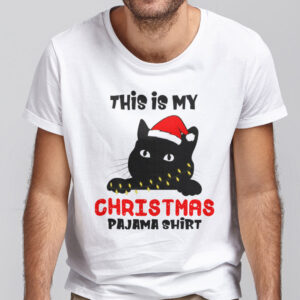 Black Cat This is My Christmas Pajama Shirt Xmas Lights Funny Holiday T shirt.jpg
