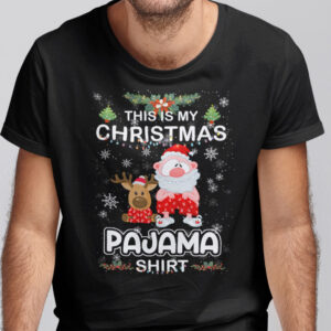 Reindeer Santa This is My Christmas Pajama Shirt Xmas Lights Funny Holiday T shirt.jpg