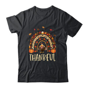 Thankful Thanksgiving Rainbow Turkey Classic T Shirt Black 600x.jpg