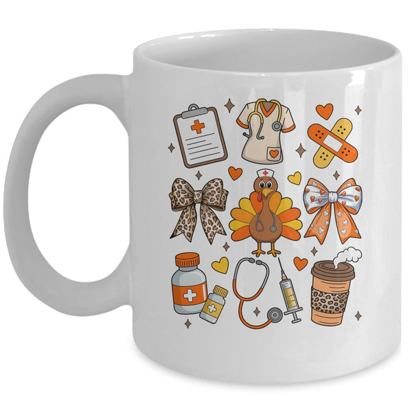 Nurse Thanksgiving Thankful Turkey Healthcare Worker Autumn Mug 11oz Mug White front 600x.jpg