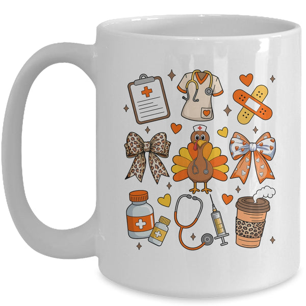 Nurse Thanksgiving Thankful Turkey Healthcare Worker Autumn Mug 15oz Mug White front 600x.jpg