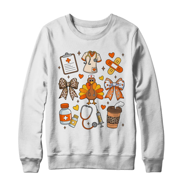 Nurse Thanksgiving Thankful Turkey Healthcare Worker Autumn Shirt Sweatshirt Crewneck Sweatshirt White 600x.jpg