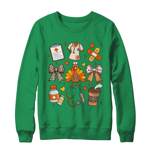 Nurse Thanksgiving Thankful Turkey Healthcare Worker Autumn Shirt Sweatshirt Crewneck Sweatshirt Irish Green 600x.jpg