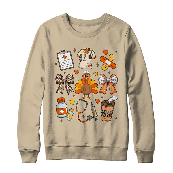 Nurse Thanksgiving Thankful Turkey Healthcare Worker Autumn Shirt Sweatshirt Crewneck Sweatshirt Sand 600x.jpg