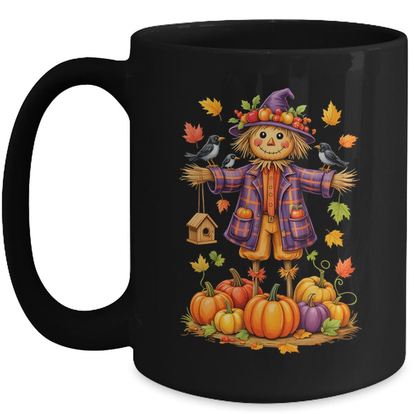 Scarecrow Autumn Harvest Fall Season Pumpkin Thanksgiving Mug 15oz Mug Black front 600x.jpg