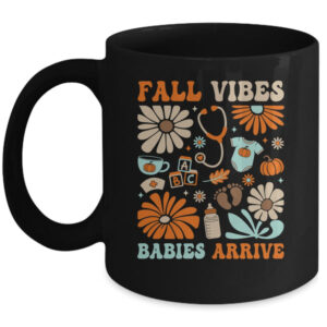 Labor Delivery Nurse Boho Floral Autumn Stethoscope Fall Mug 11oz Mug Black front 600x.jpg
